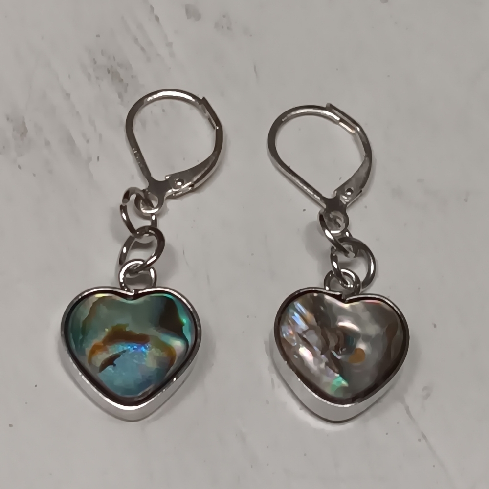 Abalone heart and butterfly earrings and brooch lot vintage